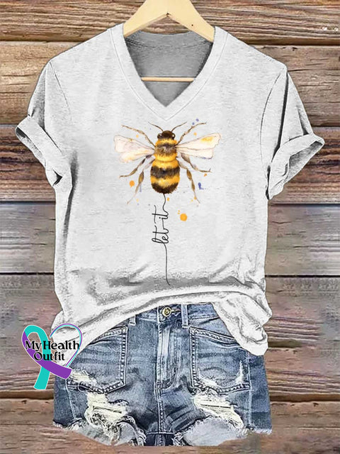 Women’s Let It Bee V-neck Casual T-Shirt White / S