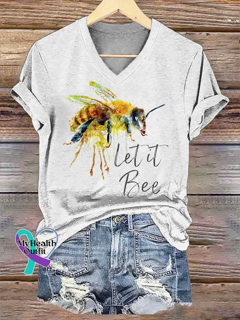 Women’s Let It Bee V-neck Casual T-Shirt White / S