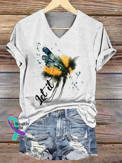 Women’s Let It Bee V-neck Casual T-Shirt White / S