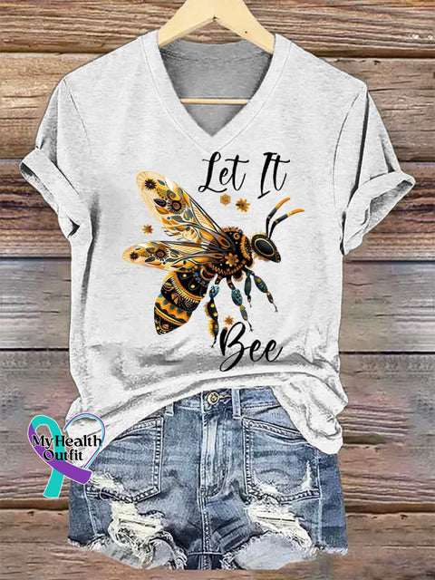 Women’s Let It Bee V-neck Casual T-Shirt White / S