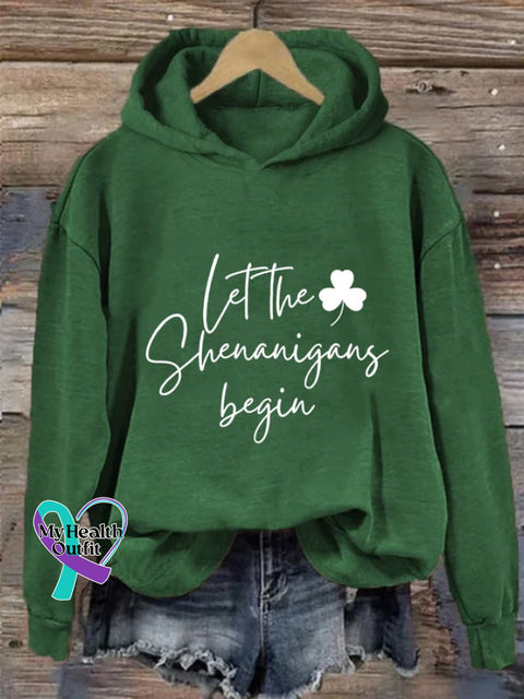Women’s Let The Shenanigans Begin Print Casual Hoodie Green / S