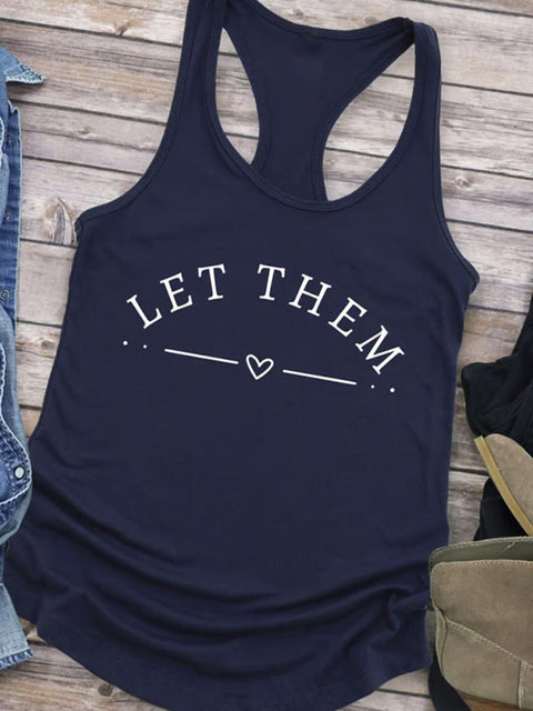 Women’s Let Them Art Print Casual Cotton Tank Top NavyBlue / S