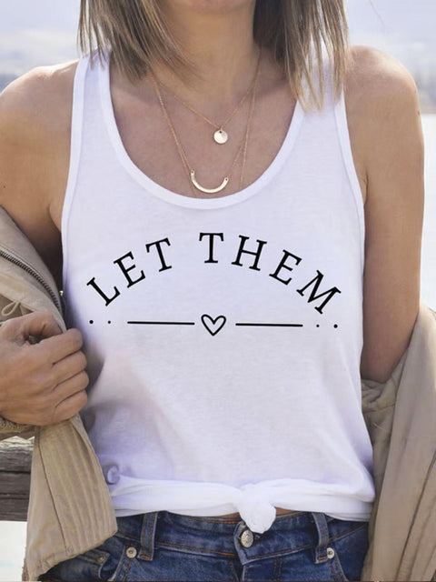 Women’s Let Them Art Print Casual Cotton Tank Top White / S