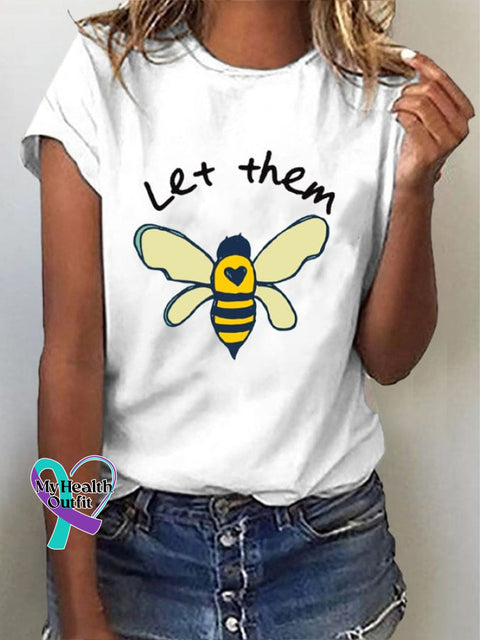 Women’s Let Them Bee Print Crew Neck T-Shirt White / S