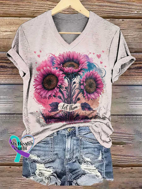 Women’s Let Them Floral V-neck Casual T-Shirt Multicolor / S
