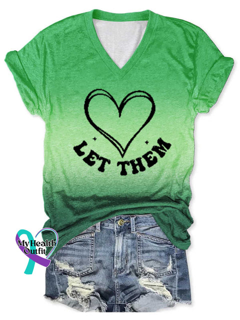 Women’s Let Them Heart Shape V-neck Casual T-Shirt Green / S
