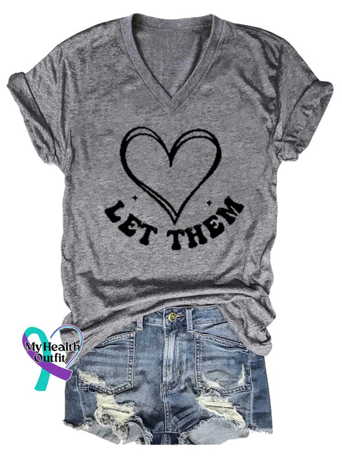 Women’s Let Them Heart Shape V-neck Casual T-Shirt Grey / S