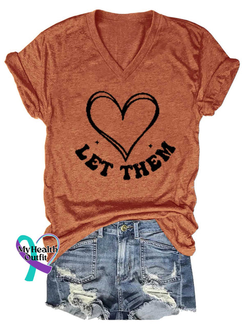 Women’s Let Them Heart Shape V-neck Casual T-Shirt Orange / S