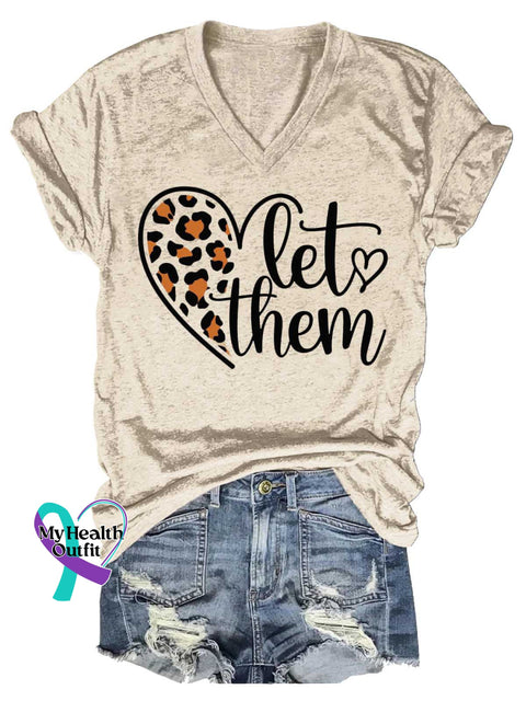 Women’s Let Them Heart Shape V-neck Casual T-Shirt Sand / S