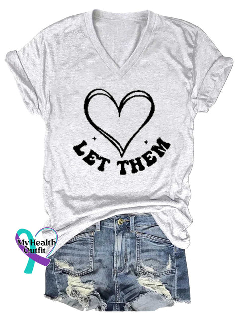 Women’s Let Them Heart Shape V-neck Casual T-Shirt White / S