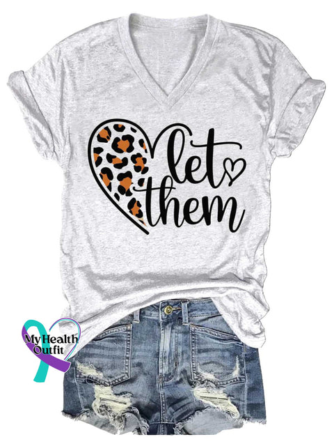 Women’s Let Them Heart Shape V-neck Casual T-Shirt White / S