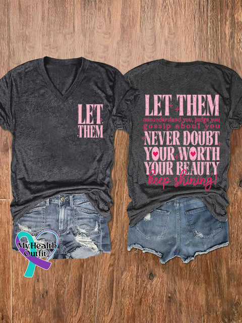 Women’s Let Them Misunderstand You Print V-Neck T-Shirt Dark Grey / S