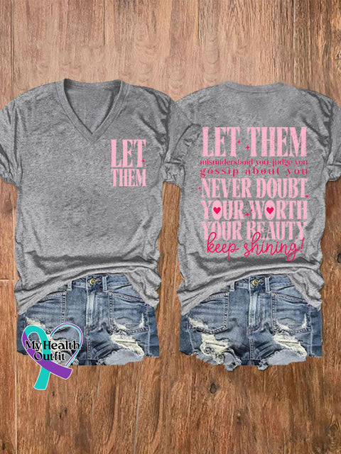 Women’s Let Them Misunderstand You Print V-Neck T-Shirt Light Grey / S