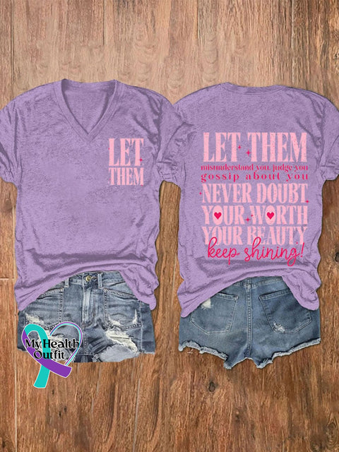 Women’s Let Them Misunderstand You Print V-Neck T-Shirt Purple / S