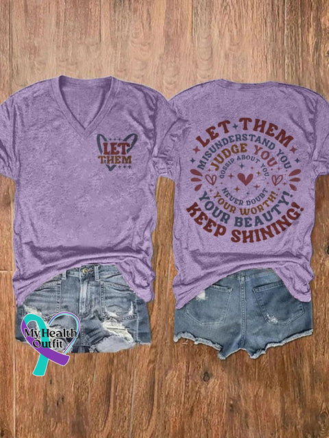 Women’s Let Them Print Casual T-Shirt Purple / S