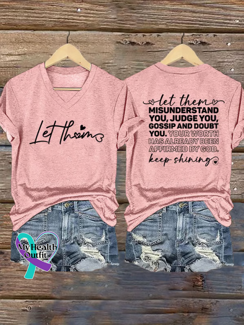 Women’s Let Them V-neck Casual T-Shirt LightPink / S