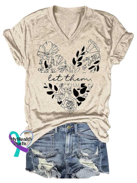 Women’s Let Them V-neck Casual T-Shirt Sand / S