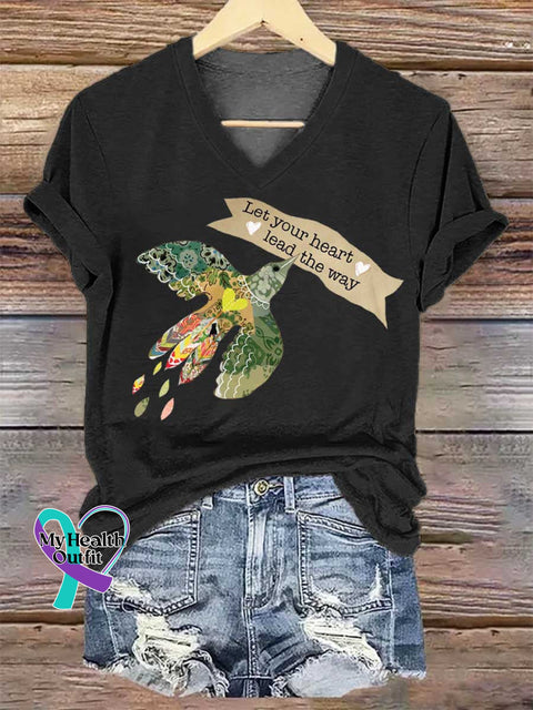 Women’s Let Your Heart Lead The Way V-neck Casual T-Shirt Black / S