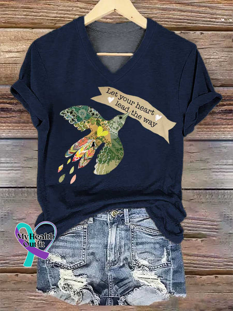 Women’s Let Your Heart Lead The Way V-neck Casual T-Shirt Blue / S