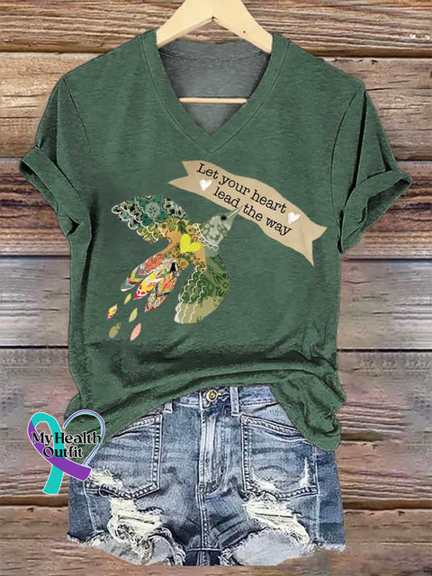 Women’s Let Your Heart Lead The Way V-neck Casual T-Shirt Green / S