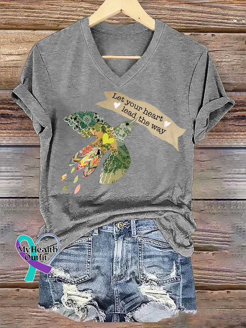 Women’s Let Your Heart Lead The Way V-neck Casual T-Shirt Grey / S