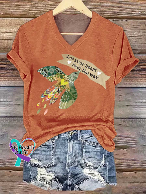 Women’s Let Your Heart Lead The Way V-neck Casual T-Shirt Orange / S
