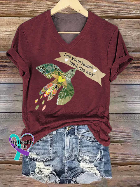 Women’s Let Your Heart Lead The Way V-neck Casual T-Shirt Red / S