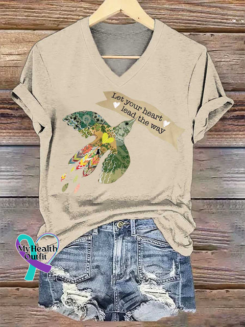 Women’s Let Your Heart Lead The Way V-neck Casual T-Shirt Sand / S