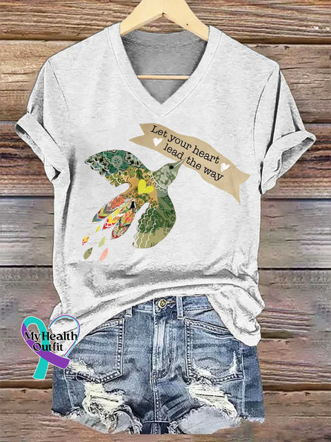 Women’s Let Your Heart Lead The Way V-neck Casual T-Shirt White / S