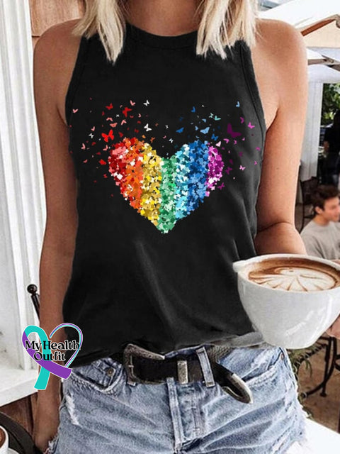 Women’s Lgbt He Heart Print Casual Tank Top Black / S