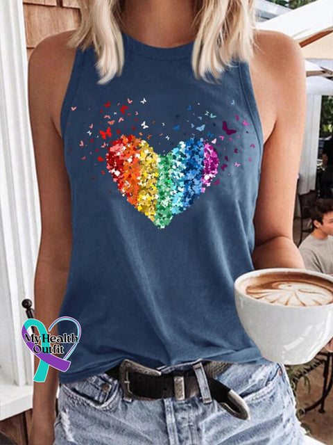 Women’s Lgbt He Heart Print Casual Tank Top Blue / S