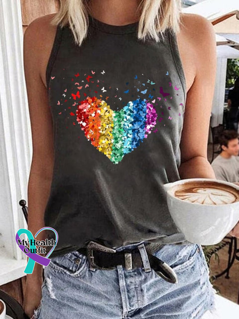 Women’s Lgbt He Heart Print Casual Tank Top Dark Grey / S