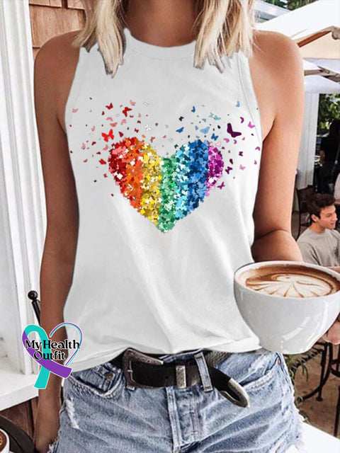Women’s Lgbt He Heart Print Casual Tank Top White / S