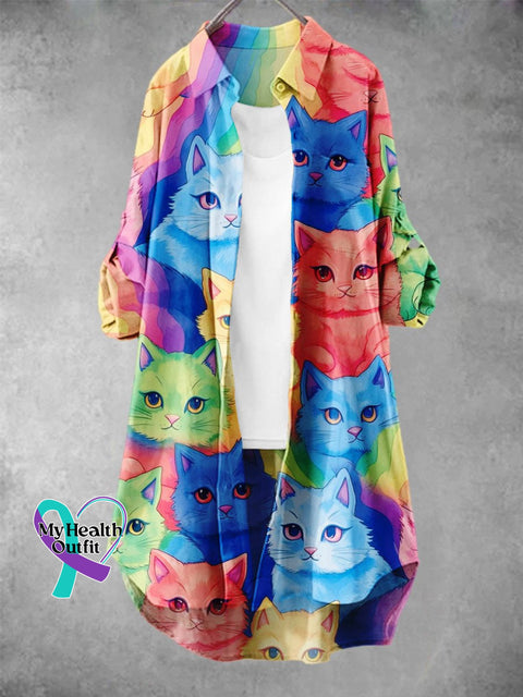 Women’s Lgbt Rainbow Cat Art Print Dress Muilticolor / S