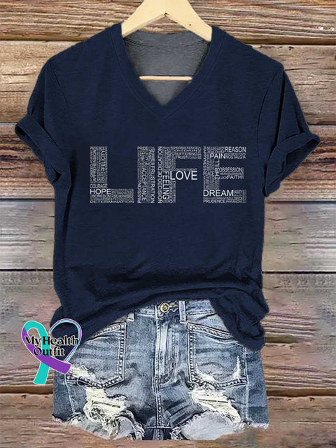 Women’s LIFE V-neck Casual T-Shirt Blue / S