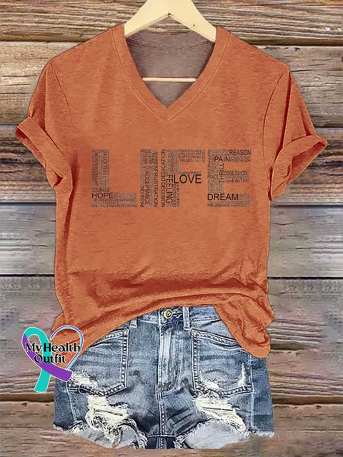 Women’s LIFE V-neck Casual T-Shirt Orange / S