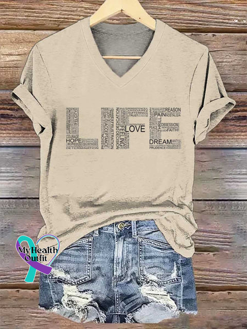 Women’s LIFE V-neck Casual T-Shirt Sand / S