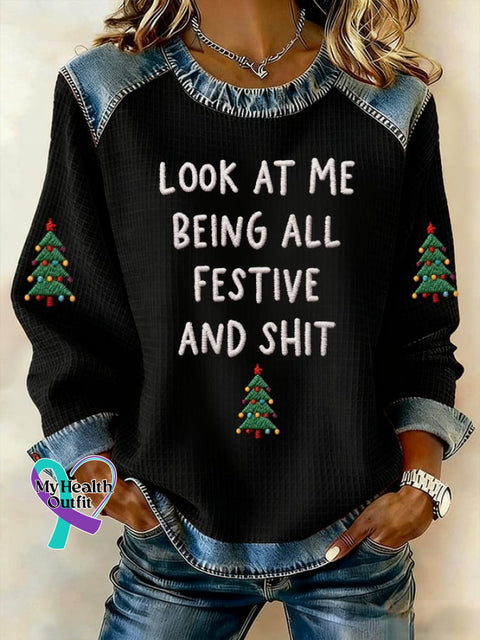 Women’s Look At Me Being All Festive And Shit Casual Print Top Black / S