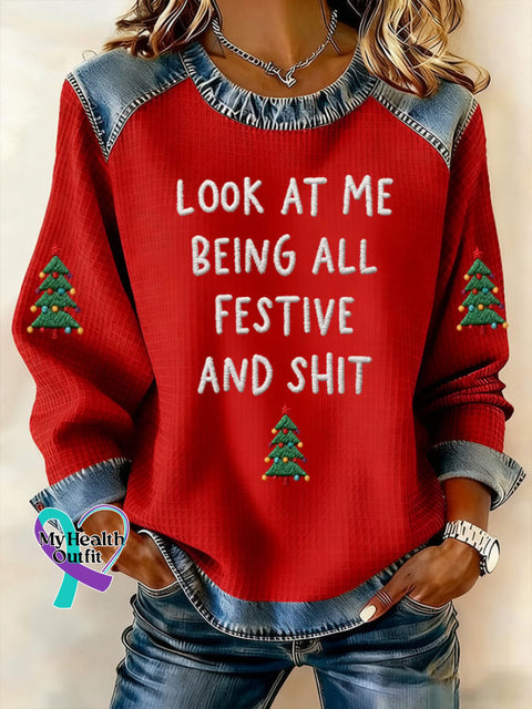 Women’s Look At Me Being All Festive And Shit Casual Print Top Red / S