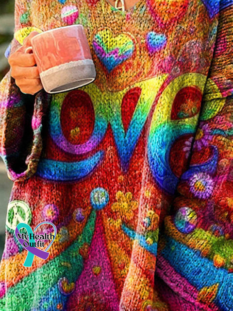 Women’s Love And Peace Art Print Casual Pullover Sweater