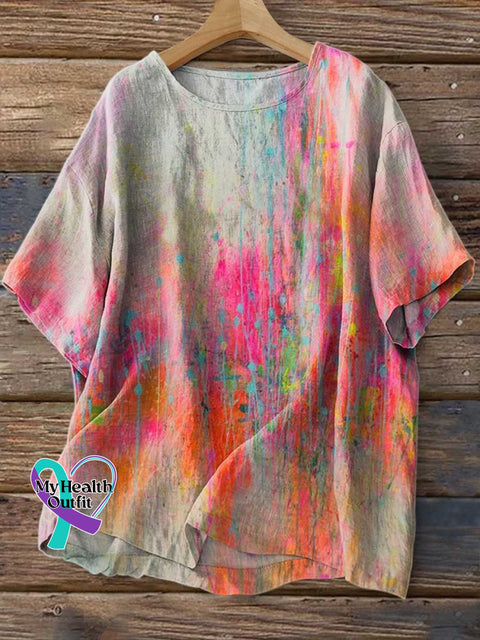 Women’s Love and Peace Print Casual Linen Crew Neck Shirt Multicolor / S