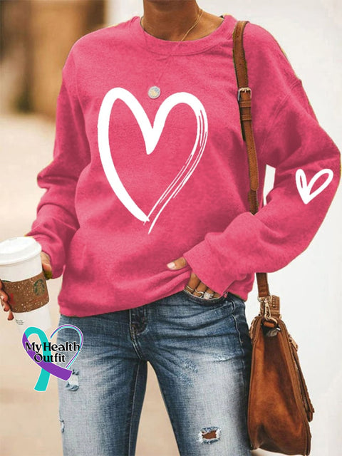 Women’s Love Heart Casual Sweatshirt Fuchsia / S