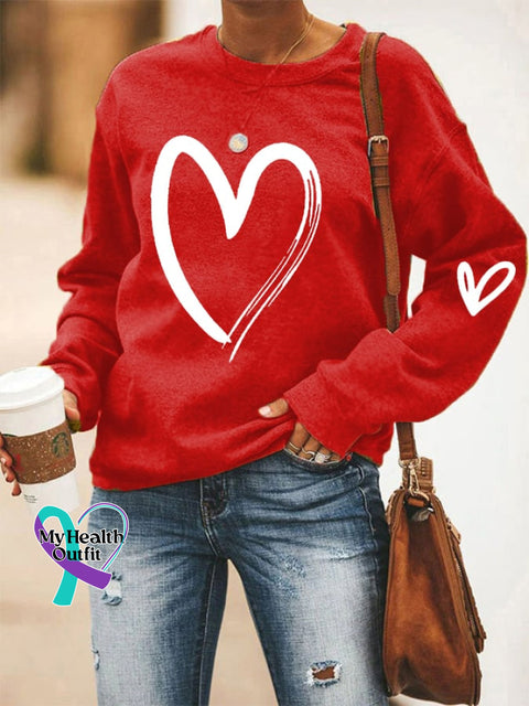 Women’s Love Heart Casual Sweatshirt Red / S