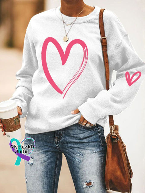 Women’s Love Heart Casual Sweatshirt White / S