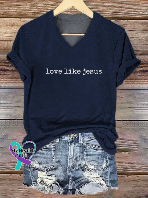 Women’s Love Like Jesus V-neck Casual T-Shirt Blue / S