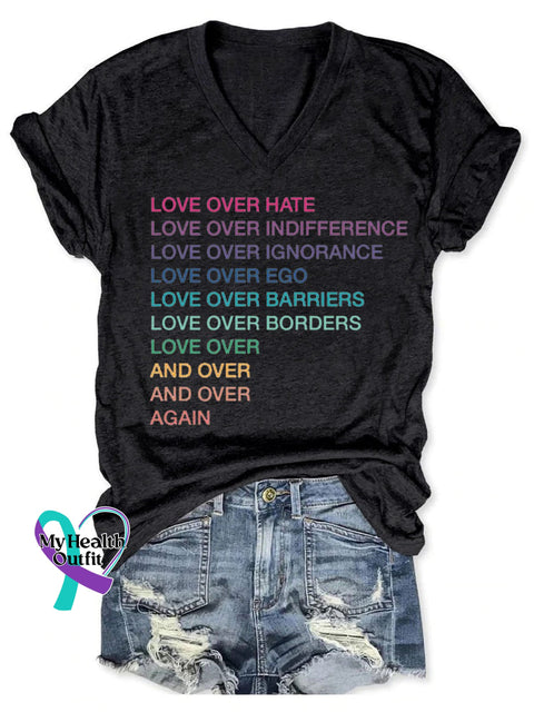 Women’s Love Over Hate Print Casual T-Shirt Black / S