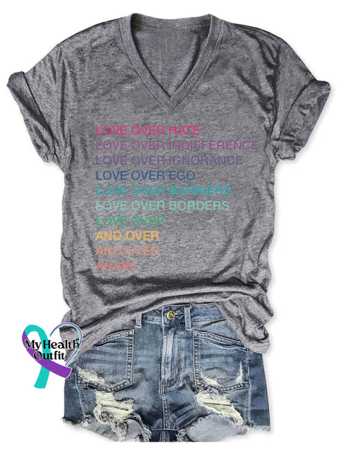 Women’s Love Over Hate Print Casual T-Shirt Grey / S