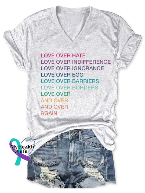 Women’s Love Over Hate Print Casual T-Shirt White / S