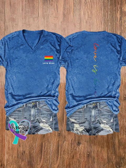Women’s Love Wins Is Pride Month Rainbow V-Neck Tee Blue / S