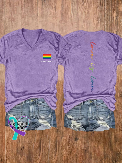 Women’s Love Wins Is Pride Month Rainbow V-Neck Tee Light Purple / S